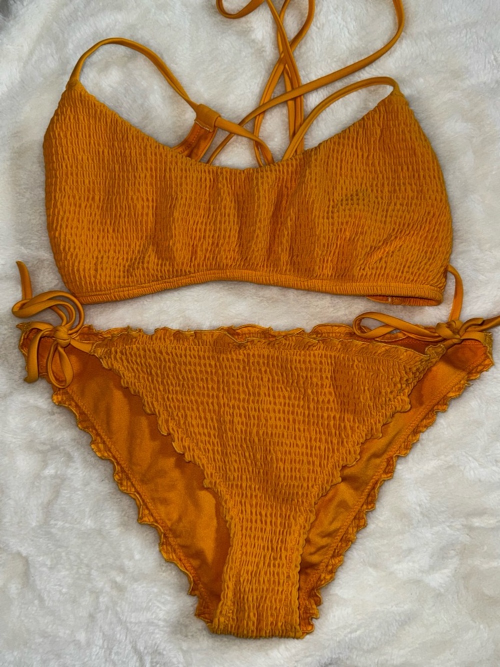 Hollister Swim Yellow Smocked Bikini Top with Logo